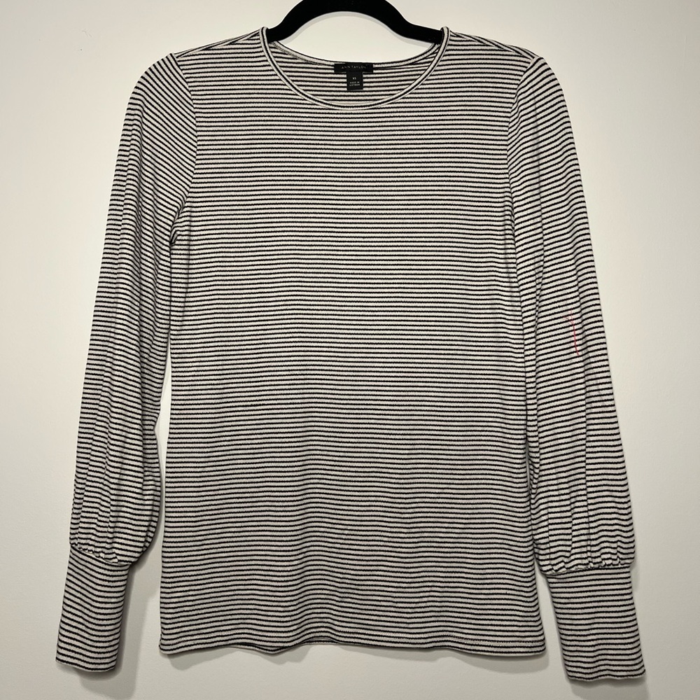 Ann Taylor Black and White Striped Long Sleeve Top